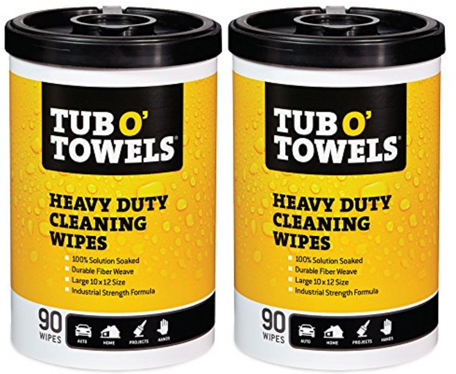 텁 오 타월즈 고강도 다용도 청소 물티슈 25.4cm x Tub O' Towels Heavy-Duty Multi-Surface Cleaning Wipes 10" x 12", 2개입 팩 TW90 (25.4cm x 30.5cm 물티, 1개