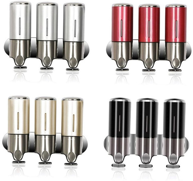 욕실디스펜서 3구 샴푸 바디워시 주방 물비누 디스펜서 핸드워시, 디스펜서3구 실버, 1개, 디스펜서3구_실버