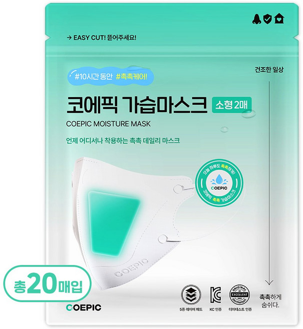 코에픽 비염 촉촉 새부리형 가습 덴탈 일회용 마스크 소형 (어린이용), 화이트, 2개, 10매