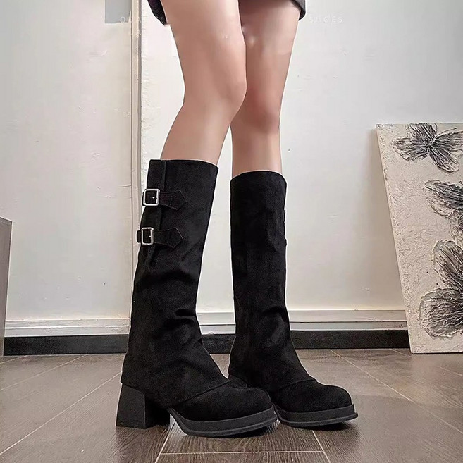 2위 - 미스손 여성 스웨이드 롱부츠 탈부착 미들부츠 라운드토 통굽 키높이 청키힐 7cm 캐주얼 부추신날 HZHF26