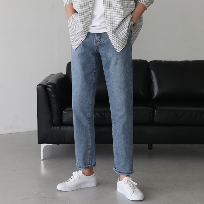 베이직바이블 남자 청바지 히든밴딩 스판 테이퍼드 빅사이즈 일자 워싱 국민 팬츠(5color)