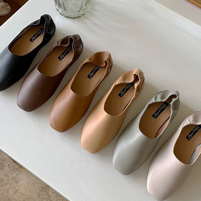 슈블리즈 발편한 뒷밴딩 주름 스퀘어 플랫슈즈 아네타