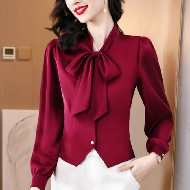 뉴욕멋쟁이 로잔 스카프넥 새틴 블라우스