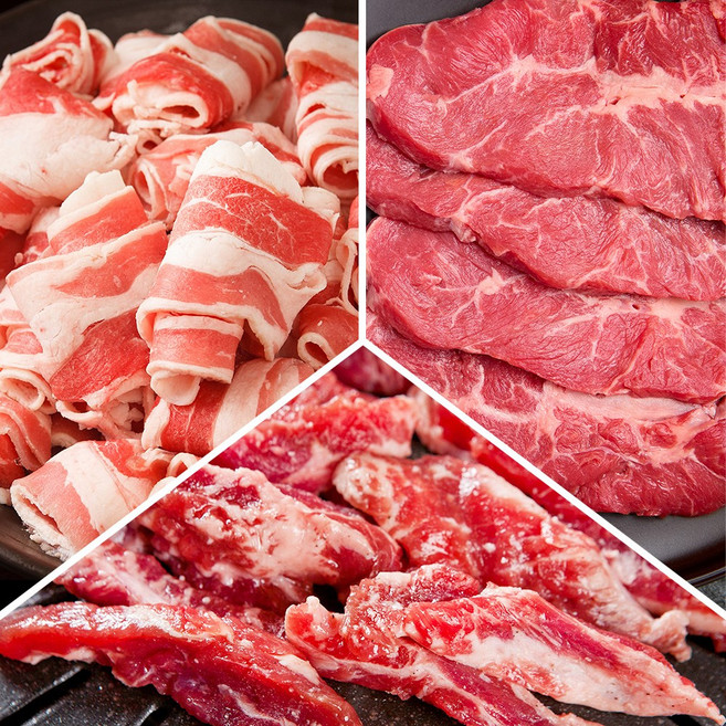 [행사가] 소고기 모듬 800g (갈비살+부채살+우삼겹) 구이용 캠핑용 고기 한판세트, 1개