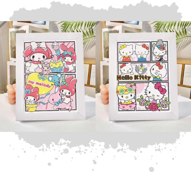 인디INDIE 귀여운 캐릭터 미니 캠버스 보석십자수 2개 1세트, D