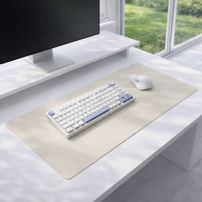 벨나로 논슬립 심리스 책상 데스크 가죽매트, 아이보리