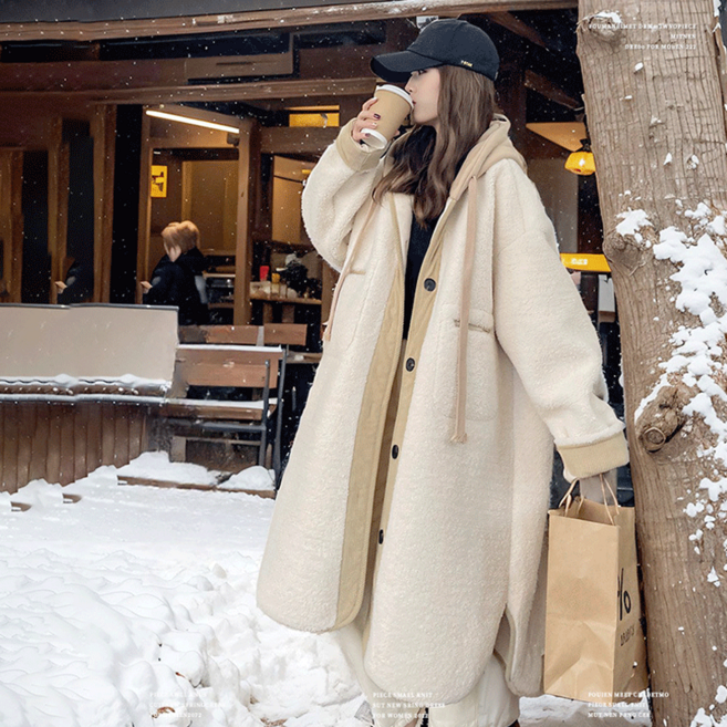 AOUGK 여성 롱코트 겨울 루즈핏 하프 도톰 니트 카디건 코트 보온 아우터 상의