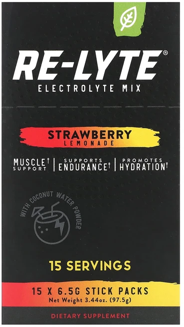 효과가 좋은 Redmond Re-Lyte 전해질 믹스 딸기 레모네이드 스틱팩 15개 개당 6.5g(0.23oz) 최저가격, RedmondTradingCompanyReLyte전해질, 97.5g, 1개