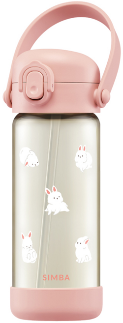 SIMBA小獅王辛巴吸管水杯400ml，可愛工程車圖案，外出飲水必備，寶寶專用安全材質, 粉兔兔, 1個, 400ml
