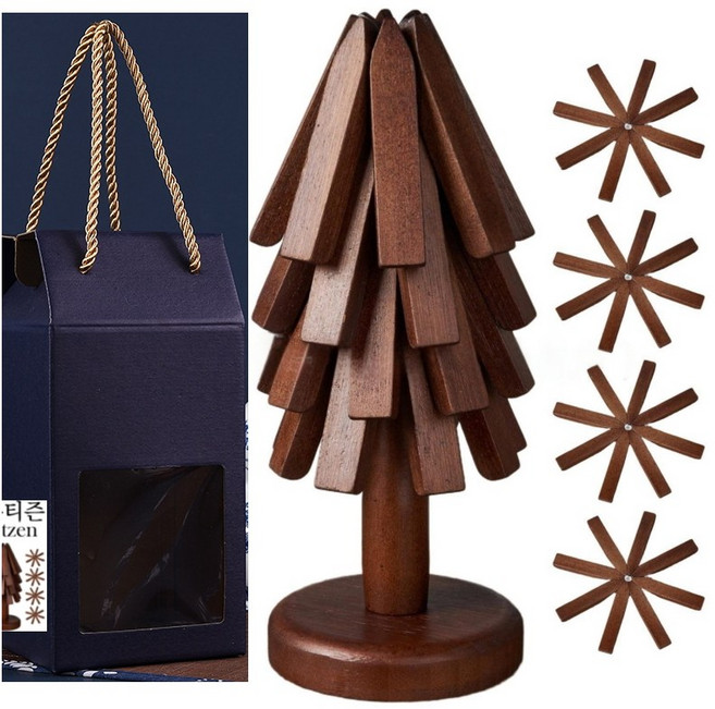 유티즌 원목 트리 스탠드 + 냄비 받침대 4p 선물세트, 1개, 1