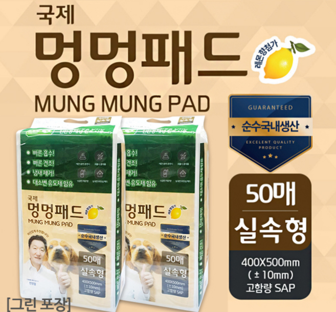 [무료배송]국제 멍멍 배변패드 50매 x 4개입 그린포장