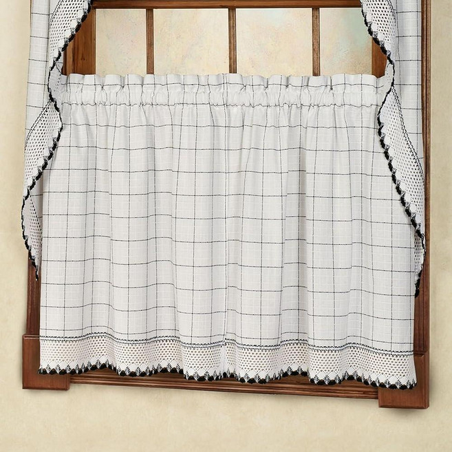 Sweet Home Collection Old World Style 꽃무늬 헤비 레이스 주방 커튼 91.4cm(36인치) 층 호프웰 화이트