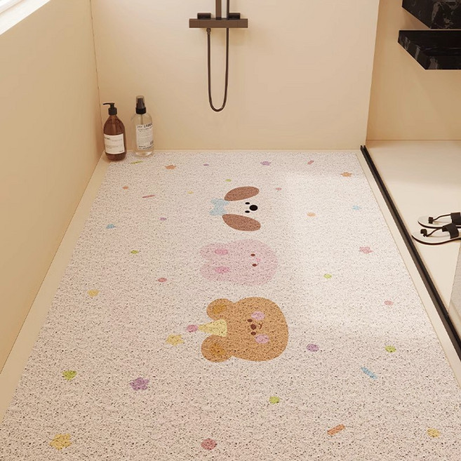 스피세프 욕실 물빠짐 미끄럼방지매트 화장실 욕실발매트, 1개, 분홍색 토끼