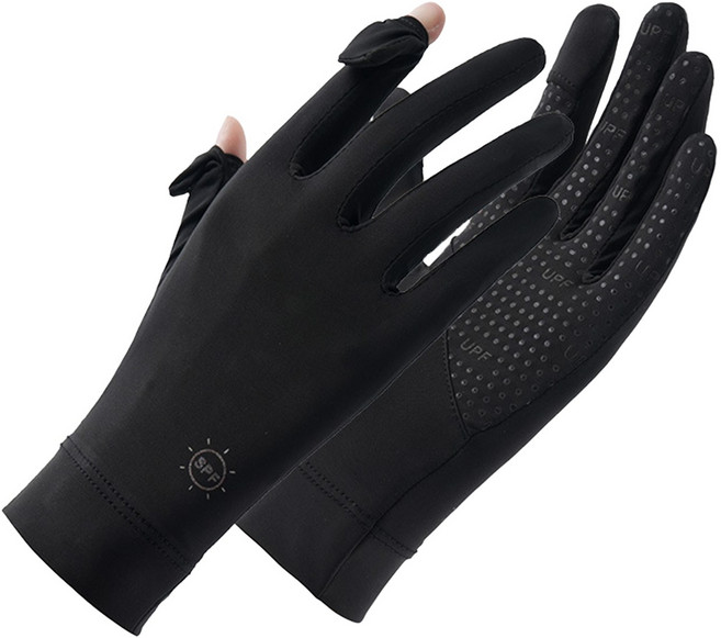 CZY購 冰絲涼感防曬手套，翻指觸控機車自行車手套, 黑色