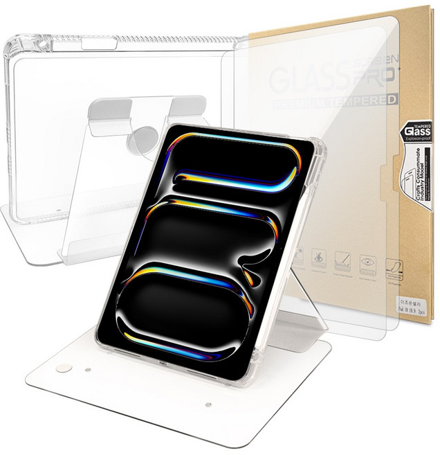 더조은셀러 아이패드 호환 쏙보여 가로세로 회전 스탠드 케이스, 투명