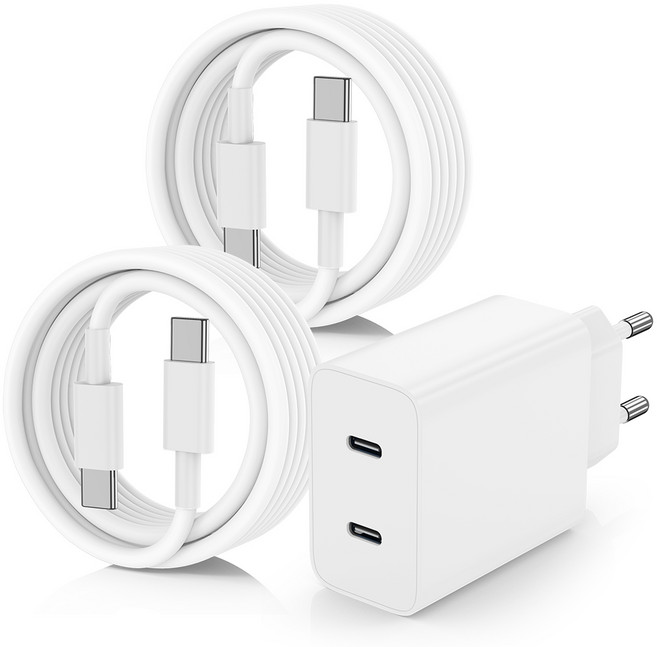 루미아코어 PD 20W 어댑터 2포트 멀티 c타입 고속 충전기 케이블 세트, 1세트, 화이트(1+2)