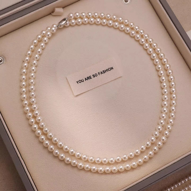 NXNA 흰색 이중 진주 목걸이 여 광택좋은 레이어드 120cm 롱 천연 담수 진주 목걸이 데일리악세사리 선물용 품목 CS-XL004
