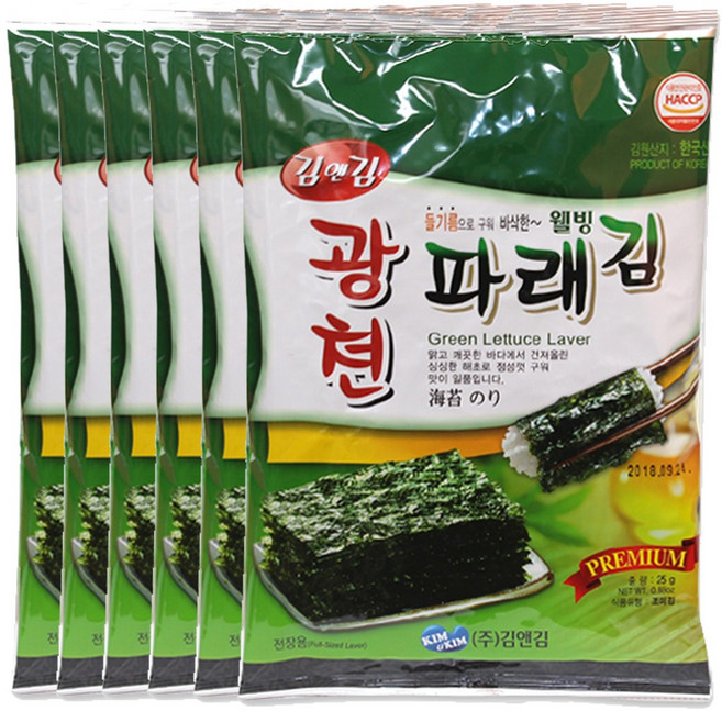 [가온애] 광천김 / 광천 파래 전장김, 25g, 6개