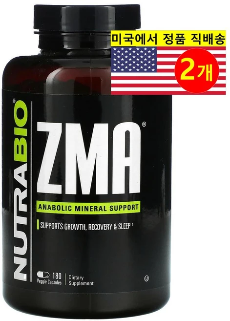 Nutrabio Labs 뉴트리바이오랩스 ZMA 아연 30mg 마그네슘 450mg 아스파테이트, 2개, 180정 - 쿠팡