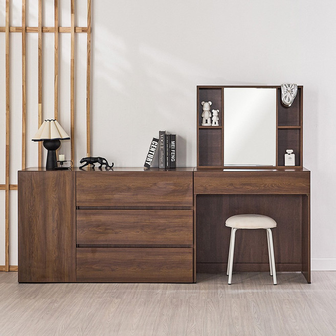 동서가구 미엘 수납거울 화장대 + 1200 1도어 3서랍 수납장 DF928337, 다크오크