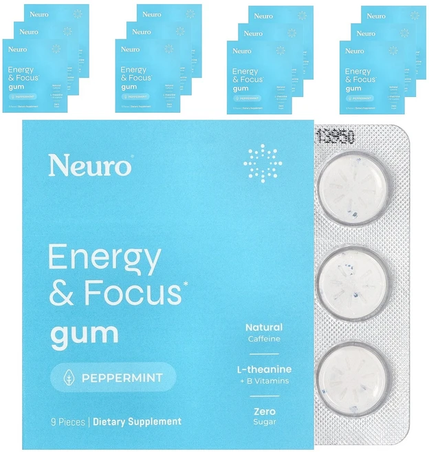 뉴로껌 에너지 포커스 페퍼민트 12팩 각 9개입 NeuroGum Energy Focus Peppermint 12 Packs 9 Pieces Each, 뉴로껌 에너지 포커스 페퍼민트 12팩 각 9개입 Neu - 쿠팡