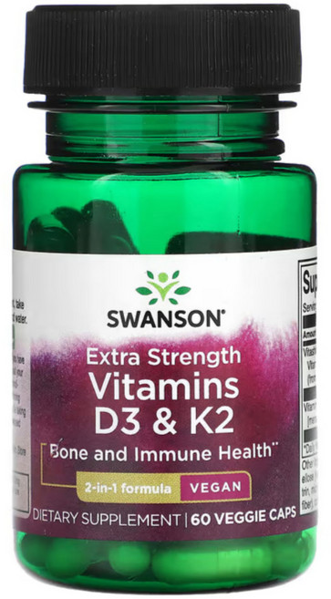 스완슨 비타민 D3 K2 5000IU & 100mcg 60캡슐, 1개, 60정