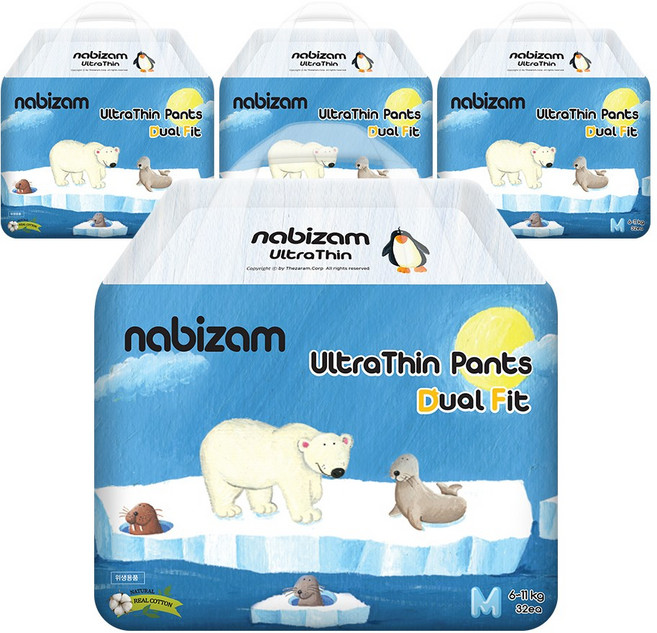 나비잠 기저귀 울트라씬 듀얼핏 팬티 4팩, 중형(M), 128매