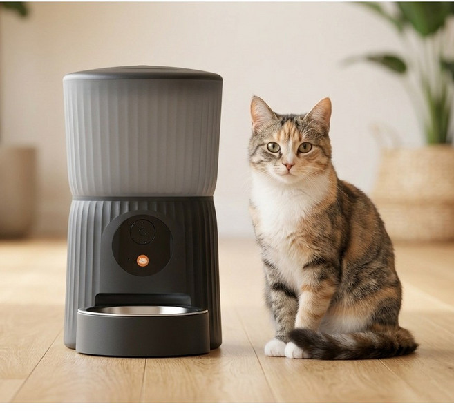 모이쯔 스마트 자동급식기 반려동물 스마트 카메라 소통가능 간편한 관리, 1개, 블랙
