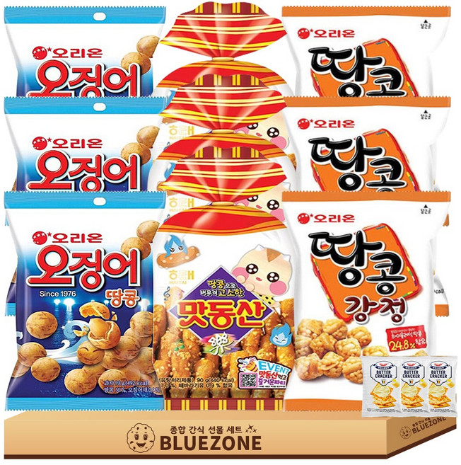 땅콩 과자 세트 맛동산90g 3개 오징어땅콩98g 3개 땅콩강정80g 3개 버크 3개, 1개