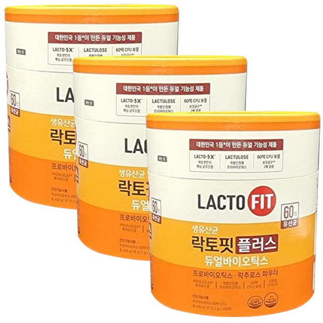 종근당 락토핏 생 유산균 플러스 장건강 프로바이오틱스 락츄로스 200포 3통 6개월분, 200g