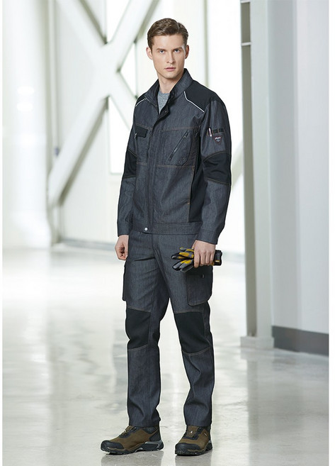 ZB-JP1405 지벤 데님 코튼폴리혼방소재 젊은감각 건빵포켓 편안한 허리밴드 현장용 작업복 상하세트