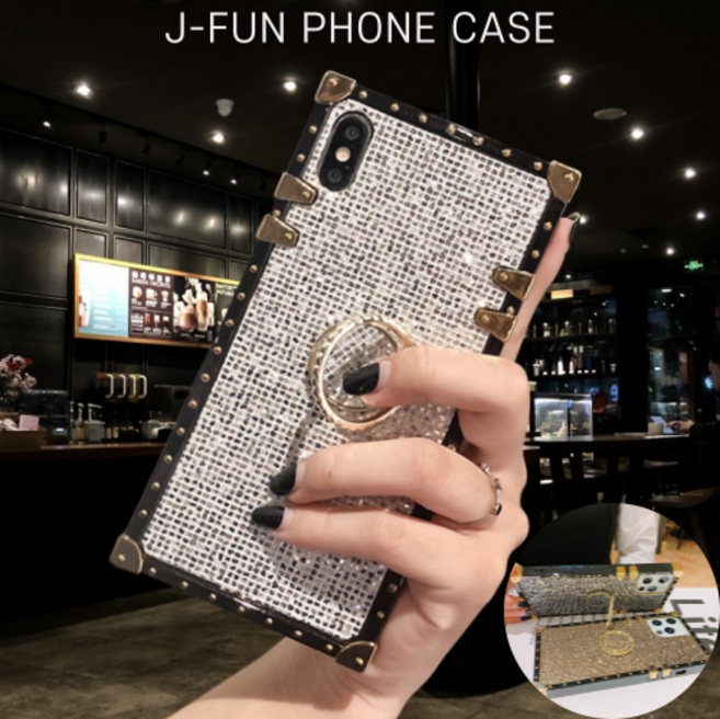 제이펀 갤럭시 s8 s9 s10 s20 s21 케이스 스퀘어 반짝이 블링 스팽글 스마트 링 폰케이스 + fe e 플러스 휴대폰 핸드폰 스마트폰