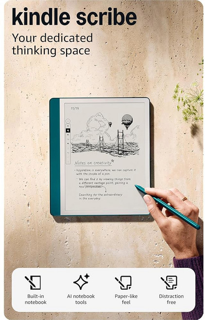 Amazon Kindle Scribe(64GB) - 노트 문서 책을 한 곳에서 모두 볼 수 있습니다. AI 노트북 요약 기능이 내장되어 프리미엄 펜 메탈릭 제이드 포함, Metallic Jade, 32 GB, 2 Without Kindle Unlimited