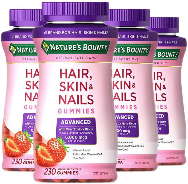 Nature's Bounty 네이처스 바운티 헤어 스킨 & 네일 비오틴 6000mcg 230구미, 4개, 230정