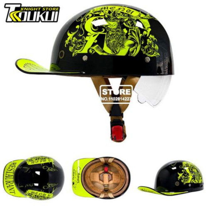 빈티지 오토바이헬멧 바이크용품 레트로 모토 헬멧 오토바이 하프 야구 모자 개성 있는 사이클링 남녀공용, 3) QKE005-1 - XL