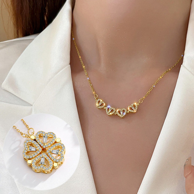 티큐 여성 럭셔리 블링 행운 네잎클로버 하트 투웨이 목걸이 A2259