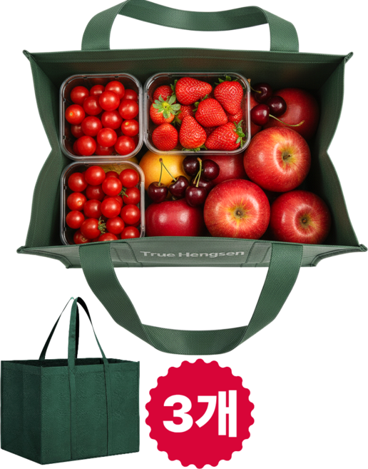 트루행센 부직포 가방 특대형 쇼핑백, 3개, 그린