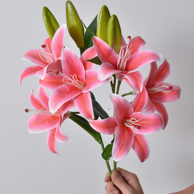 하스몰 리얼 플라워 백합 조화 인테리어 장식 꽃, 로즈핑크, 1개