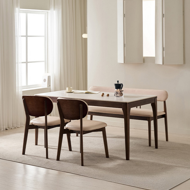 삼익가구 시에나 포세린 통세라믹 원목 식탁 1400/1600/1800 풀세트, 02. 4인용 1600 식탁세트(벤치1+의자2), 월넛(그레이)