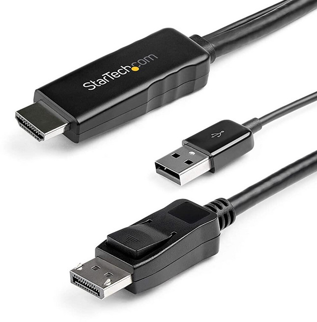 StarTech.com 1피트/30cm HDMI - 디스플레이 포트 어댑터 케이블 8K 60Hz 액티브 HDMI 2.1 to DP 1.4 비디오 컨버터 USB 버스 전원, 4K 30Hz