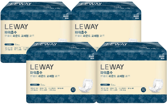 르웨이 남녀공용 라운드 교체형 패드 성인기저귀/패드, 30개입, 4개