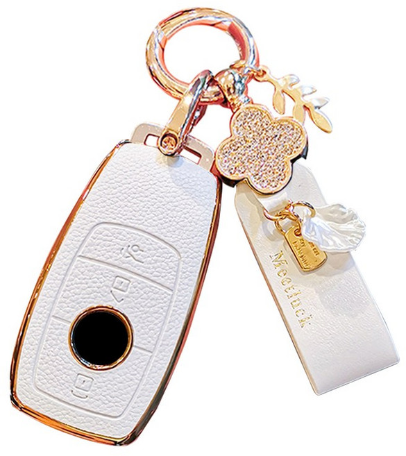 하마테 벤츠 스마트키 B타입 가죽TPU 하이브리드 키케이스 + 키홀더 세트, 화이트