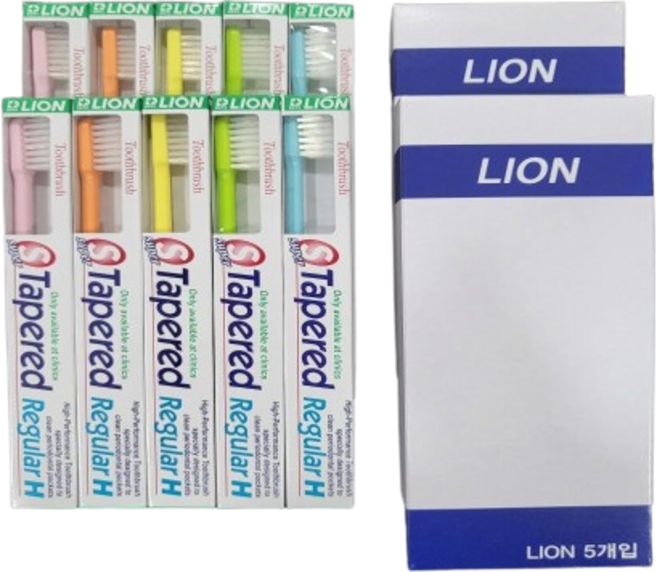 LION 슈퍼테이퍼드레귤러칫솔 섬세한 미세모 H, 5개입, 2세트