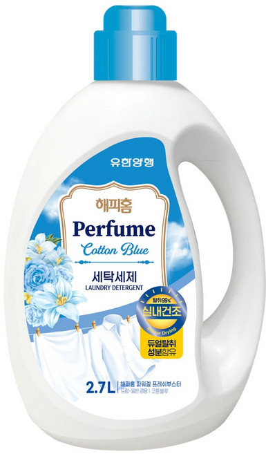 해피홈 파워겔 프레쉬부스터 코튼블루 액상세제 본품, 2.7L, 6개