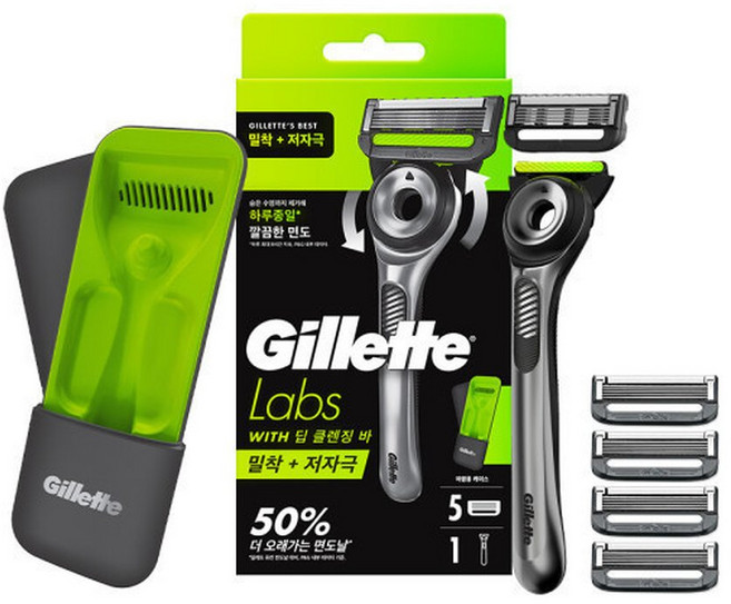 질레트 랩스 딥클렌징바 핸들 + 면도날 5입 + 트레블케이스, 5개, 면도날, 트레블케이스
