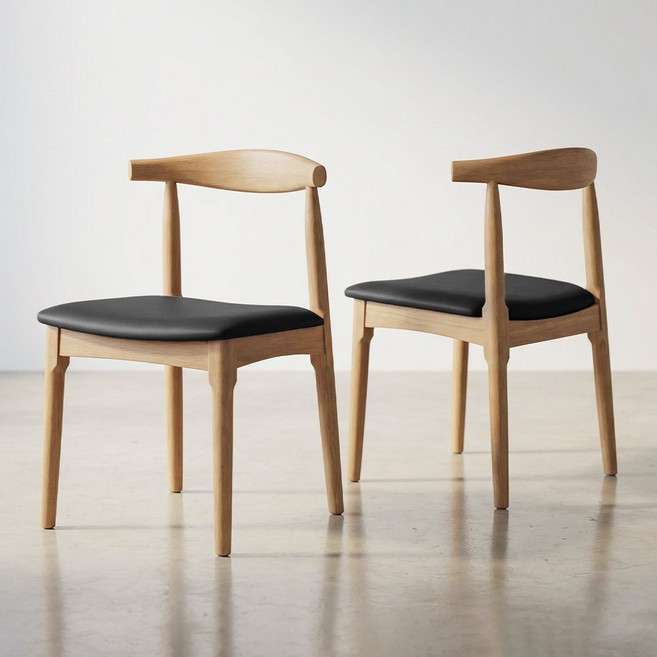 퍼니인어스 카우 고무나무 원목 식탁의자 인테리어 카페 체어, 내추럴+블랙, 2개