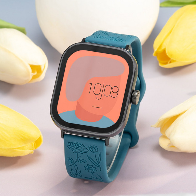 호환 레드미 워치4 샤오미 미 밴드 8/9 프로 꽃무늬 실리콘 스트랩, 청색, 1개