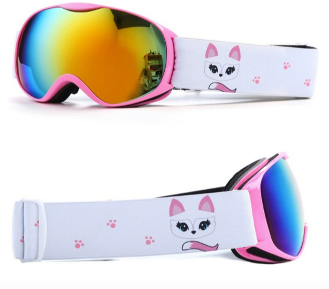HX09兒童雙層防霧雪鏡（可佩戴眼鏡）, 1個, 粉框粉片（狐狸）