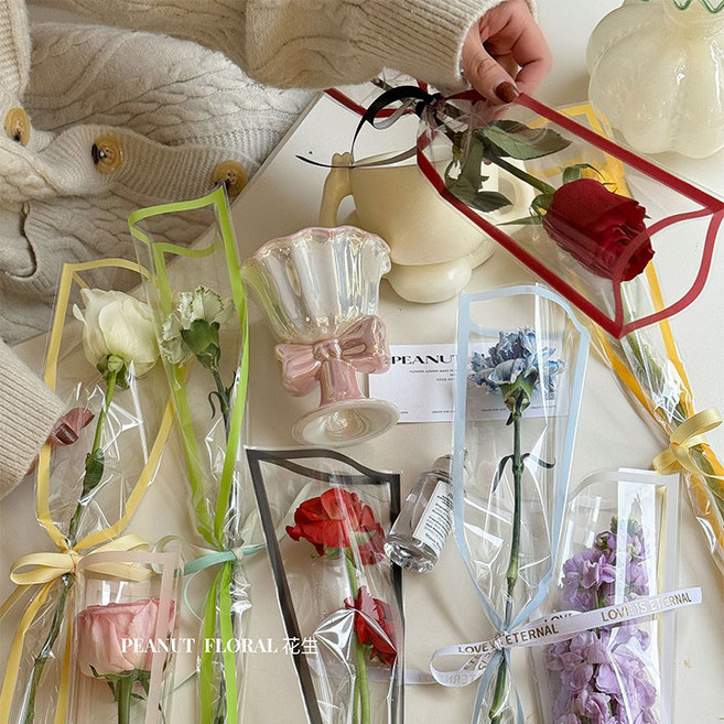 한송이 포장지 꽃다발 opp포장, 50개, 컬러라인 블루