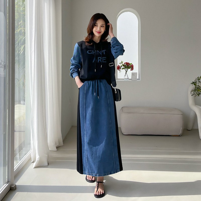 [SET]스타일업 데님믹스 세미크롭 스커트세트 2종 택1